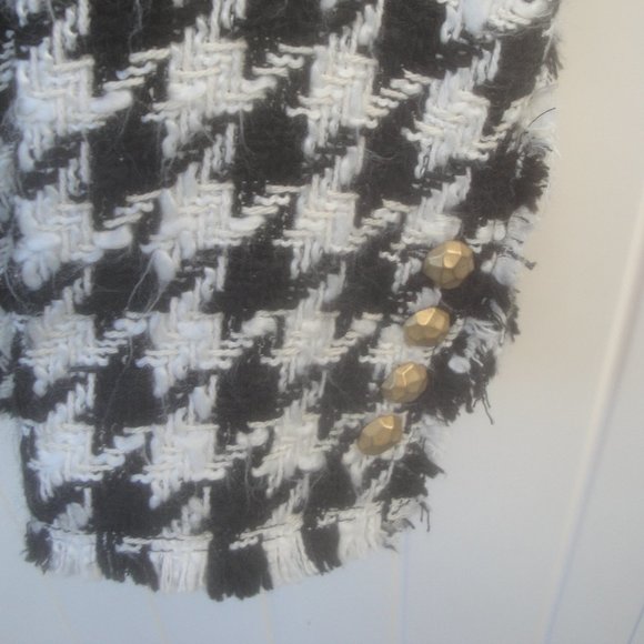 Zara Frayed Houndstooth Check Black-White Plaid Preppy Professional Blazer Large - Picture 7 of 8